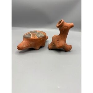 Unique Vtg Terracotta Turtle Dog Ocarina Whistle Set Handmade Mexico turtle bird